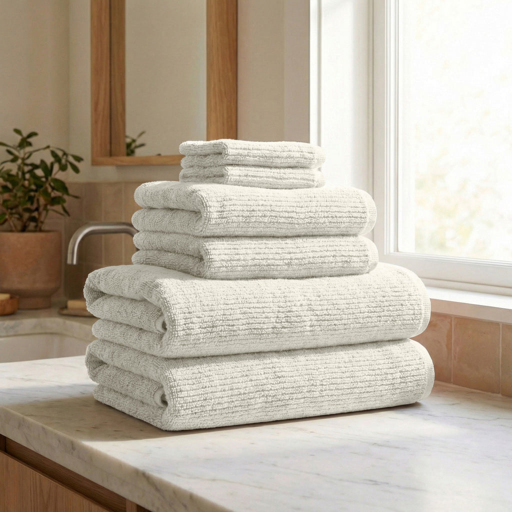 Turkish Cotton Ribbed Bath Towel Set of 6 | ESVILA