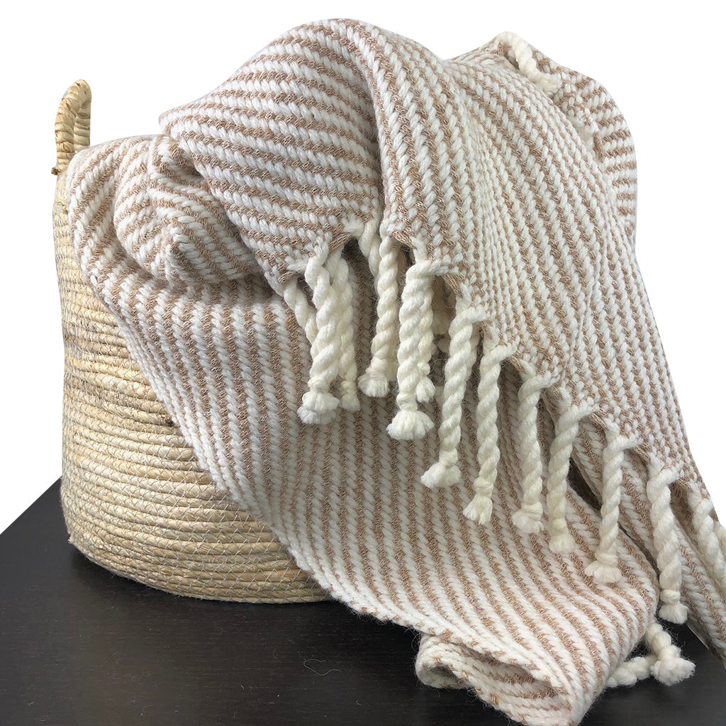 Chunky camel stripe alpaca throw 62x48 inches