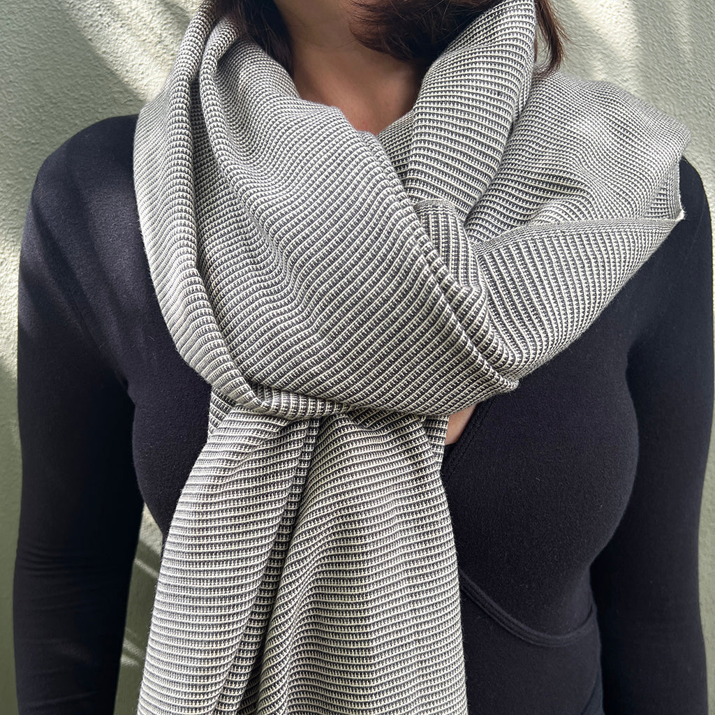 Cambodian Handloom Organic Cotton Scarf 72x31" – Buddhist Temple Pattern | ESVILA