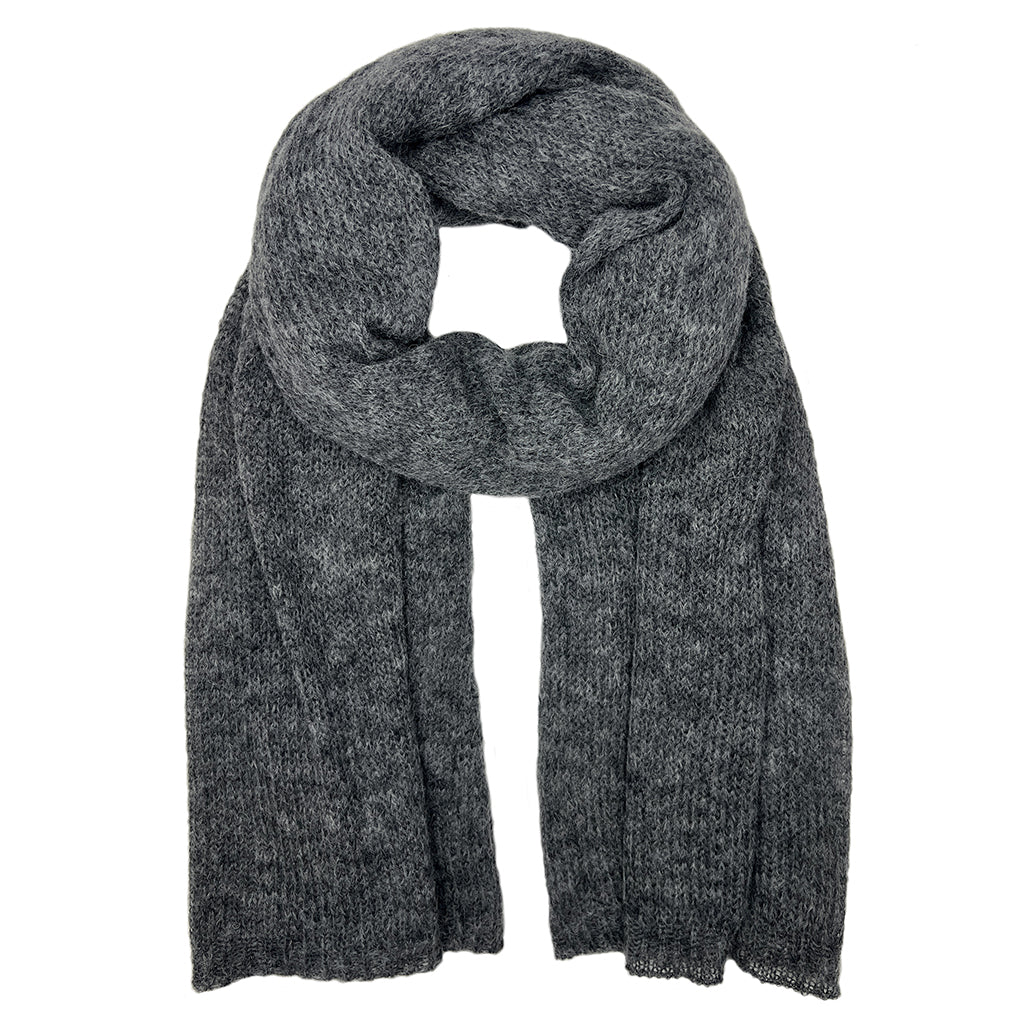 Coal handwoven knit alpaca scarf 79x26 inches