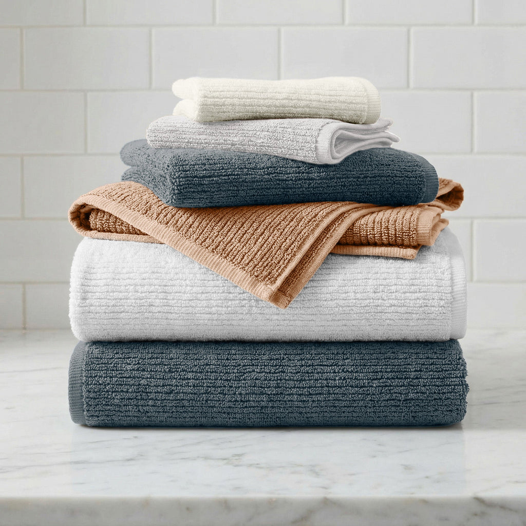 Turkish Cotton Ribbed Bath Towel Set of 6 | ESVILA