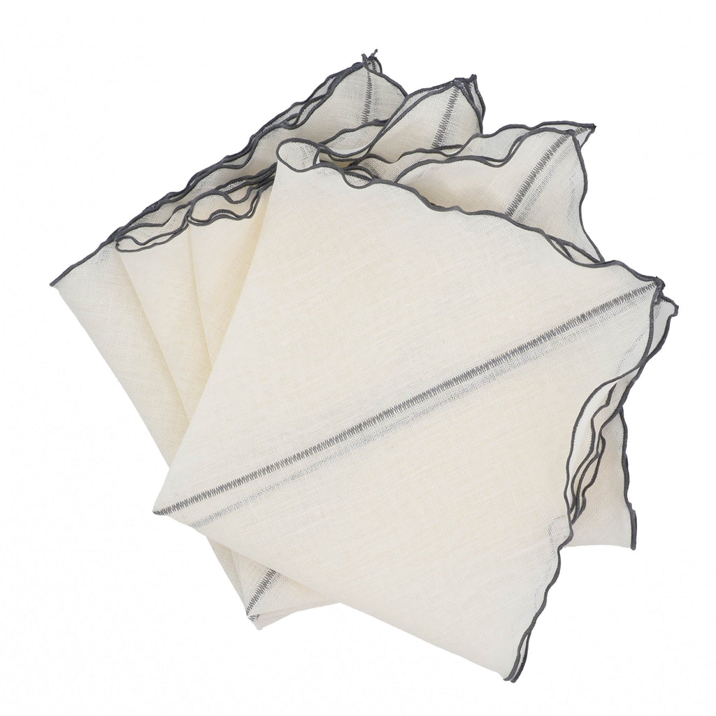 Milano Linen Napkins With Charcoal Ruffled Edges, Set of 4 | ESVILA