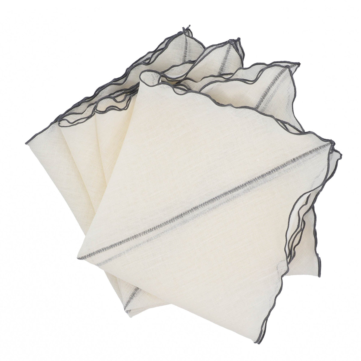 Milano Linen Napkins With Charcoal Ruffled Edges, Set of 4 | ESVILA
