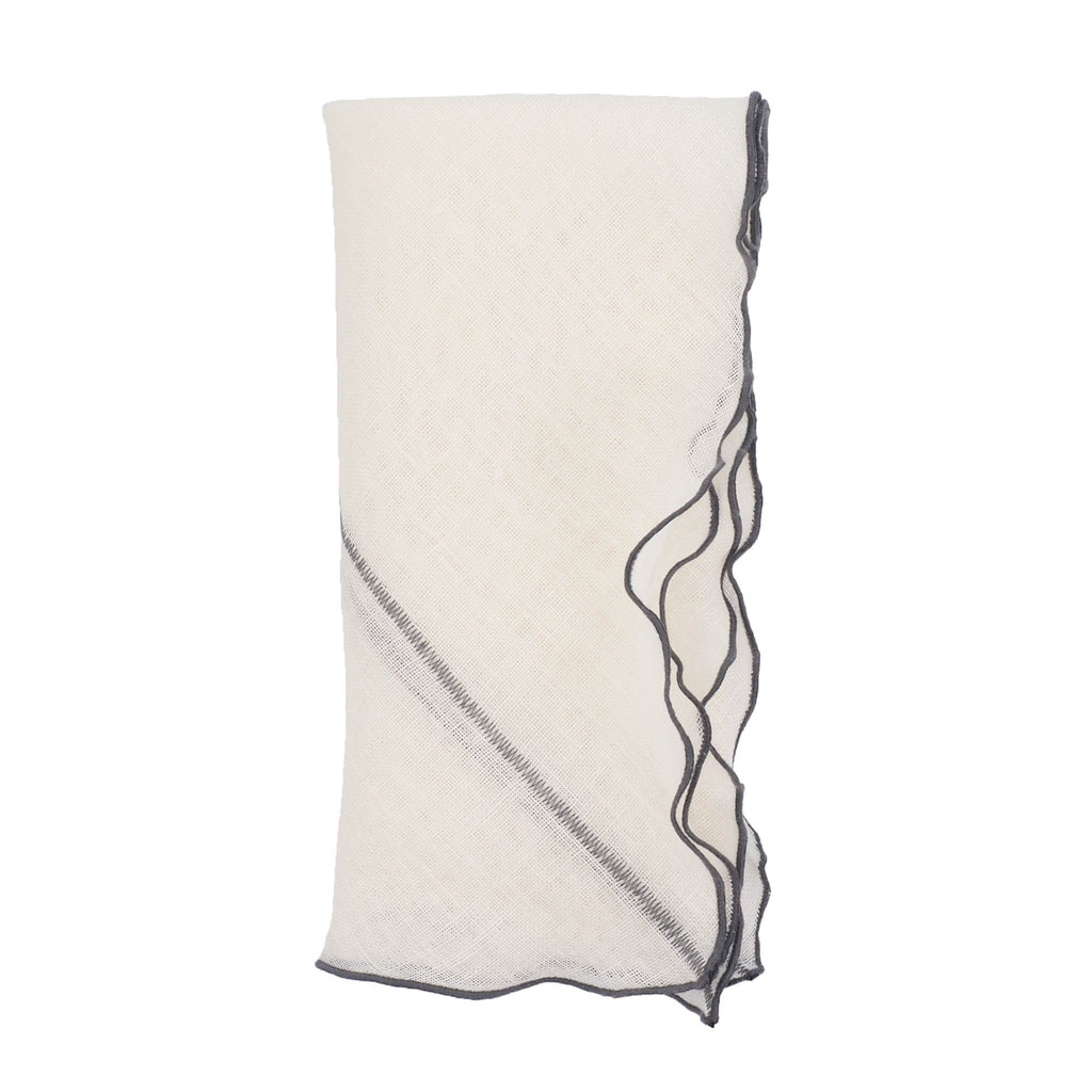 Milano Linen Napkins With Charcoal Ruffled Edges, Set of 4 | ESVILA