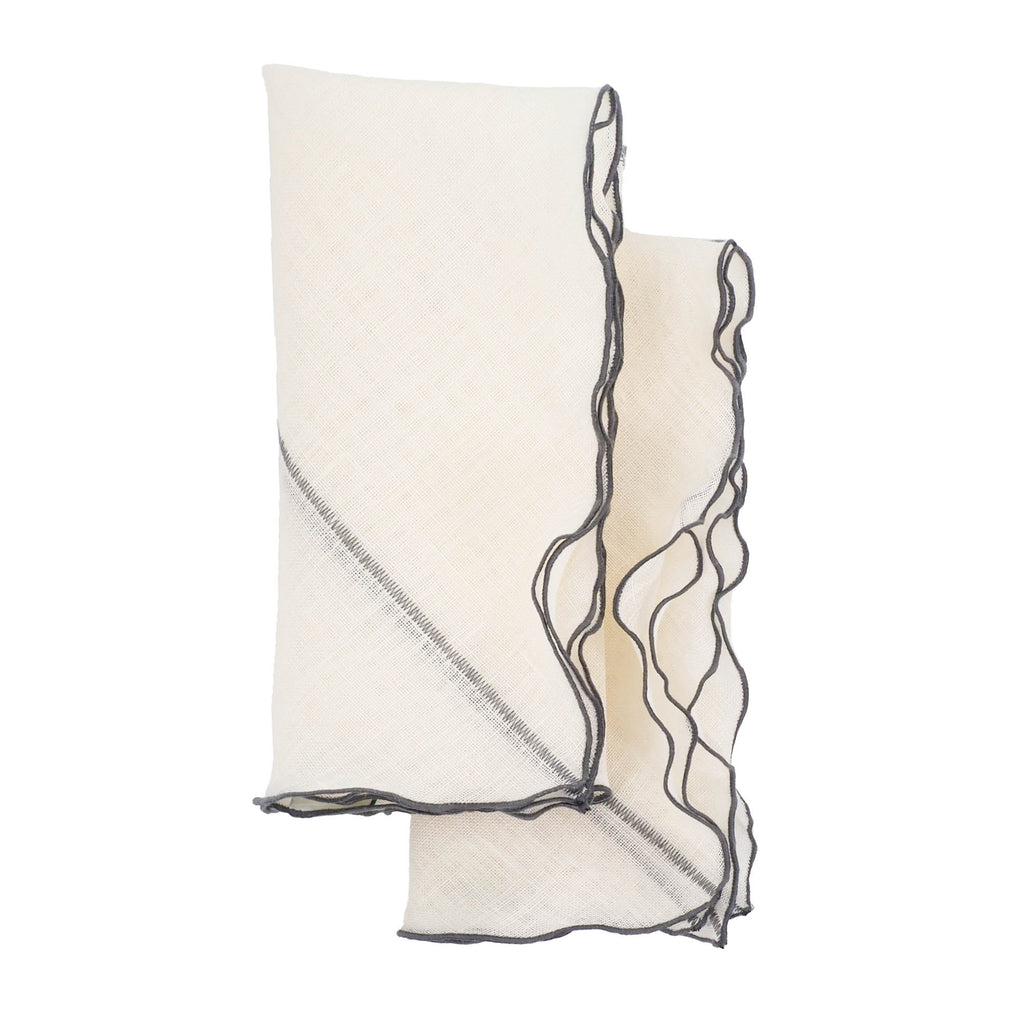 Milano Linen Napkins With Charcoal Ruffled Edges, Set of 4 | ESVILA