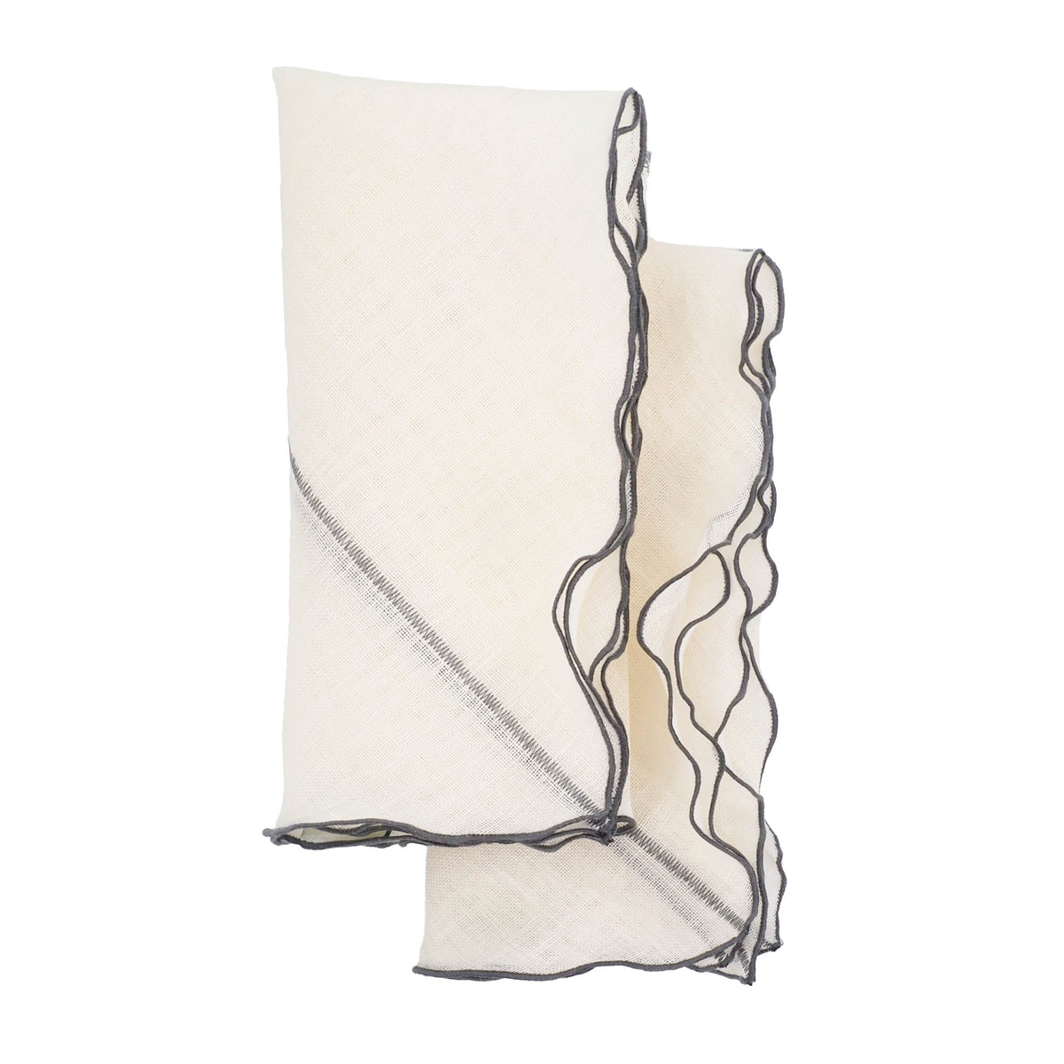 Milano Linen Napkins With Charcoal Ruffled Edges, Set of 4 | ESVILA