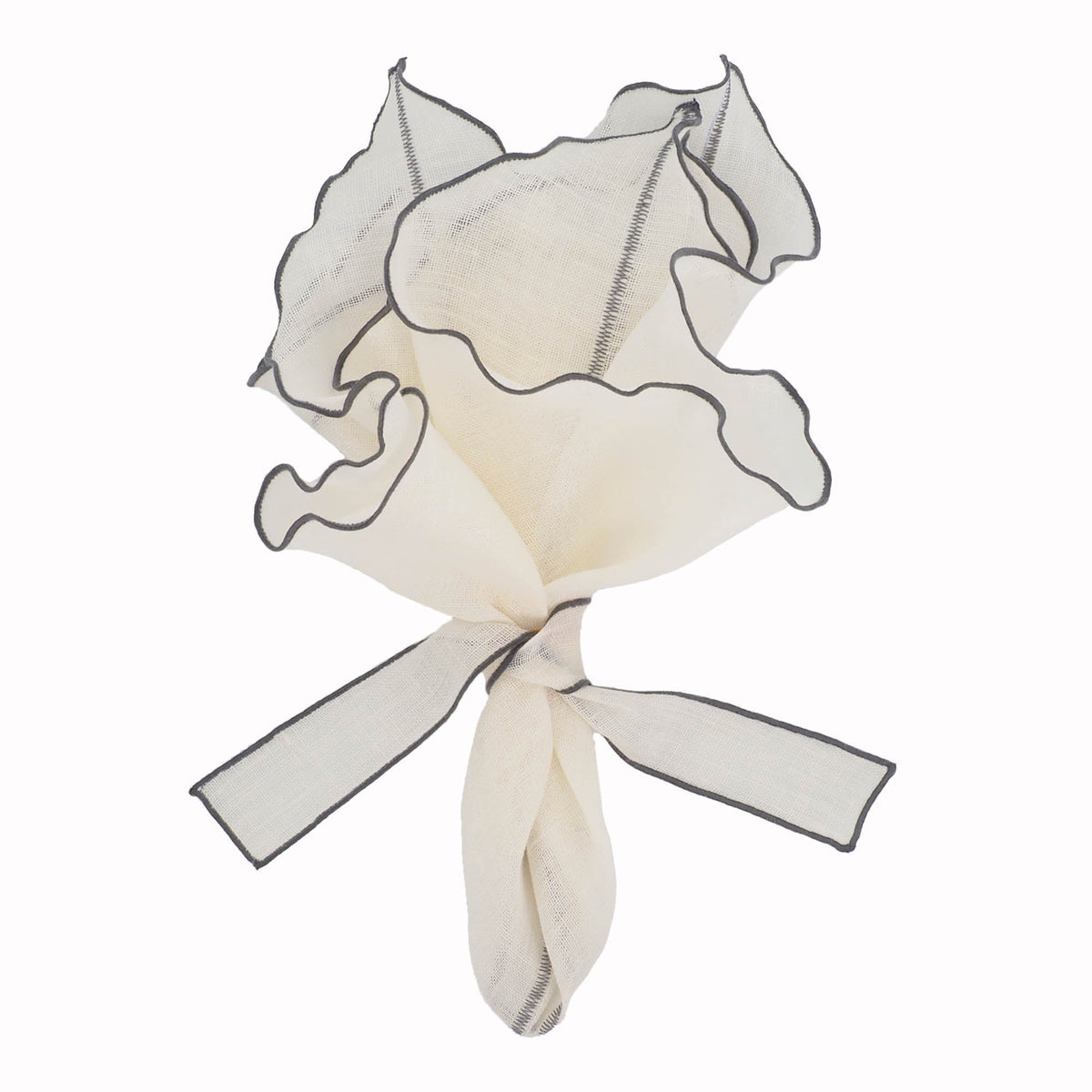 Milano Linen Napkins With Charcoal Ruffled Edges, Set of 4 | ESVILA