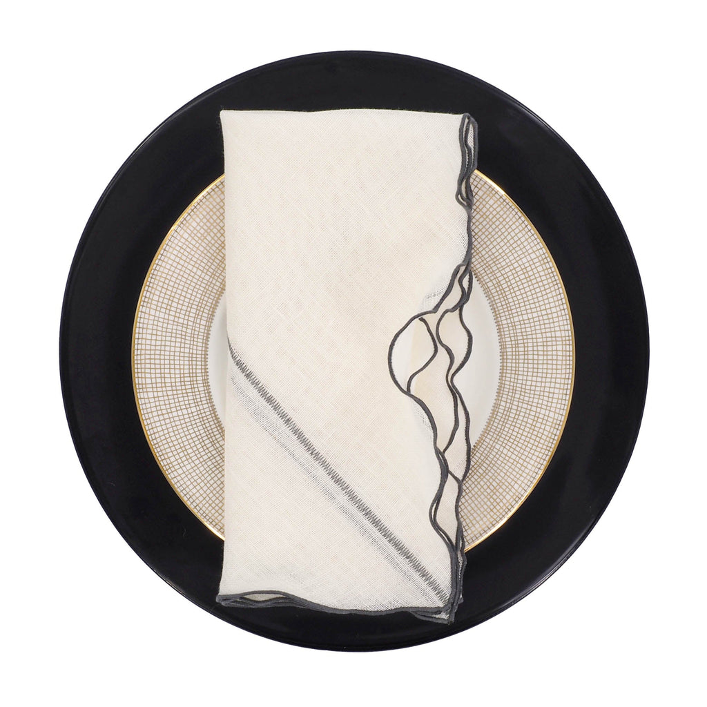 Milano Linen Napkins With Charcoal Ruffled Edges, Set of 4 | ESVILA