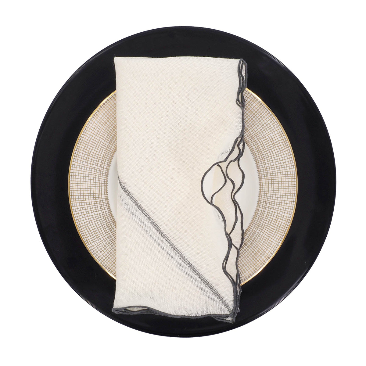 Milano Linen Napkins With Charcoal Ruffled Edges, Set of 4 | ESVILA