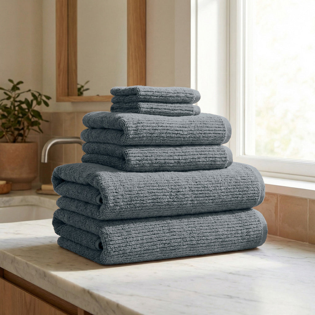 Turkish Cotton Ribbed Bath Towel Set of 6 | ESVILA