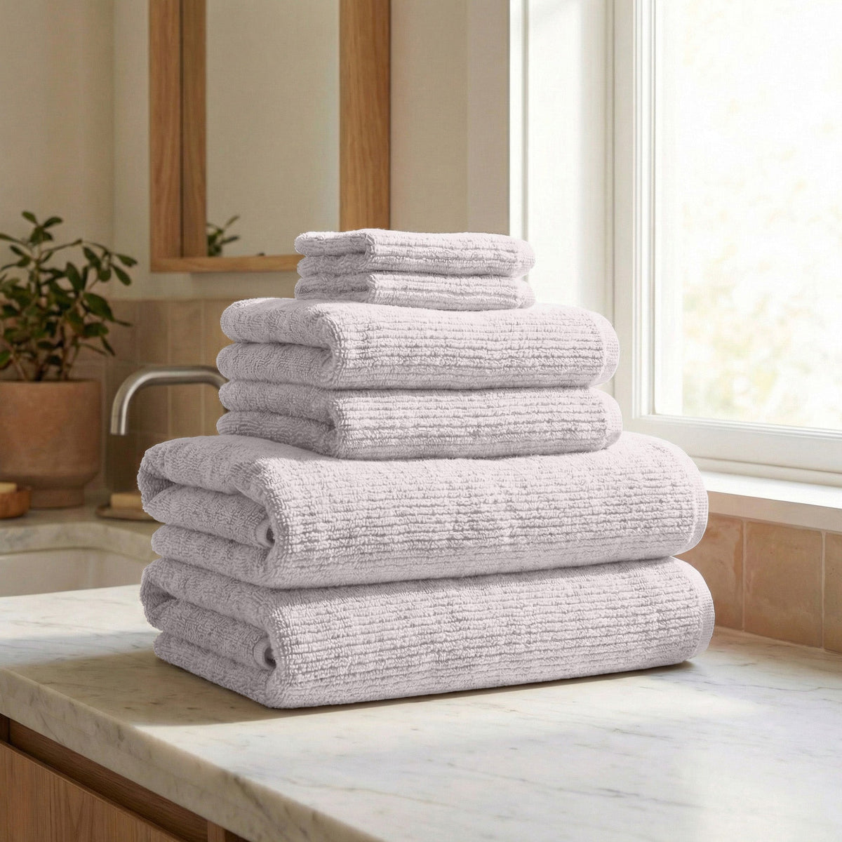 Turkish Cotton Ribbed Bath Towel Set of 6 | ESVILA