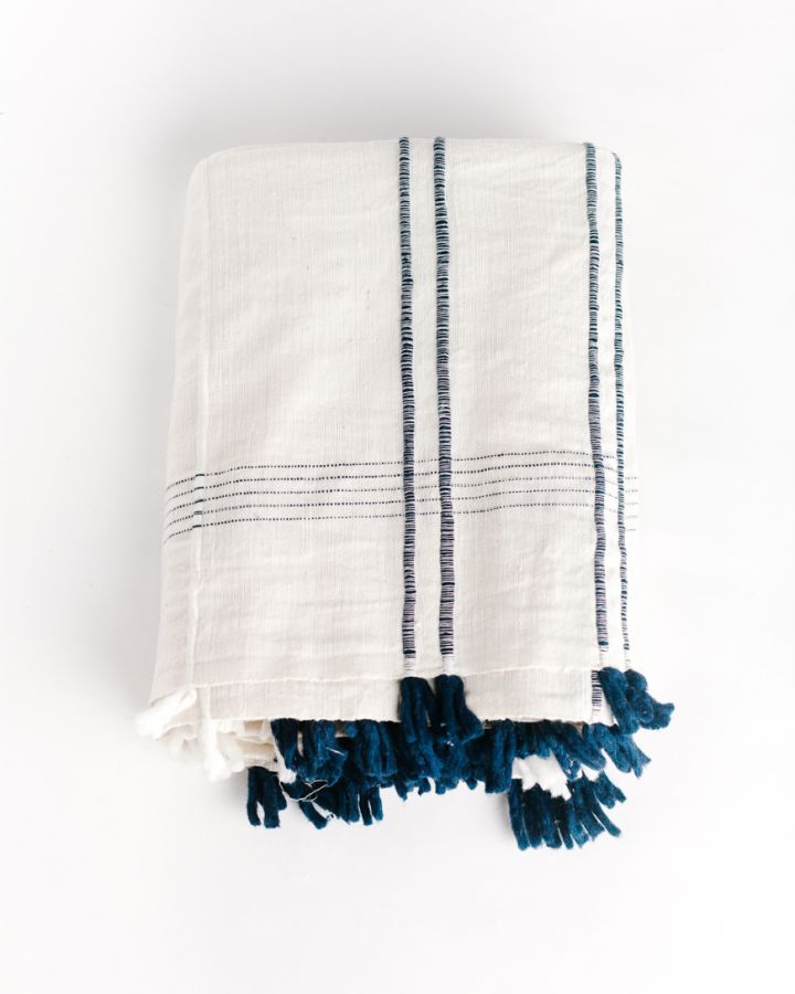 Ribbons handwoven cotton tablecloth 96x54 inches