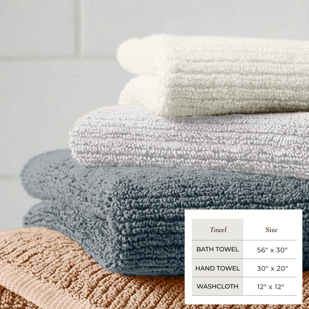 Turkish Cotton Ribbed Bath Towel Set of 6 | ESVILA