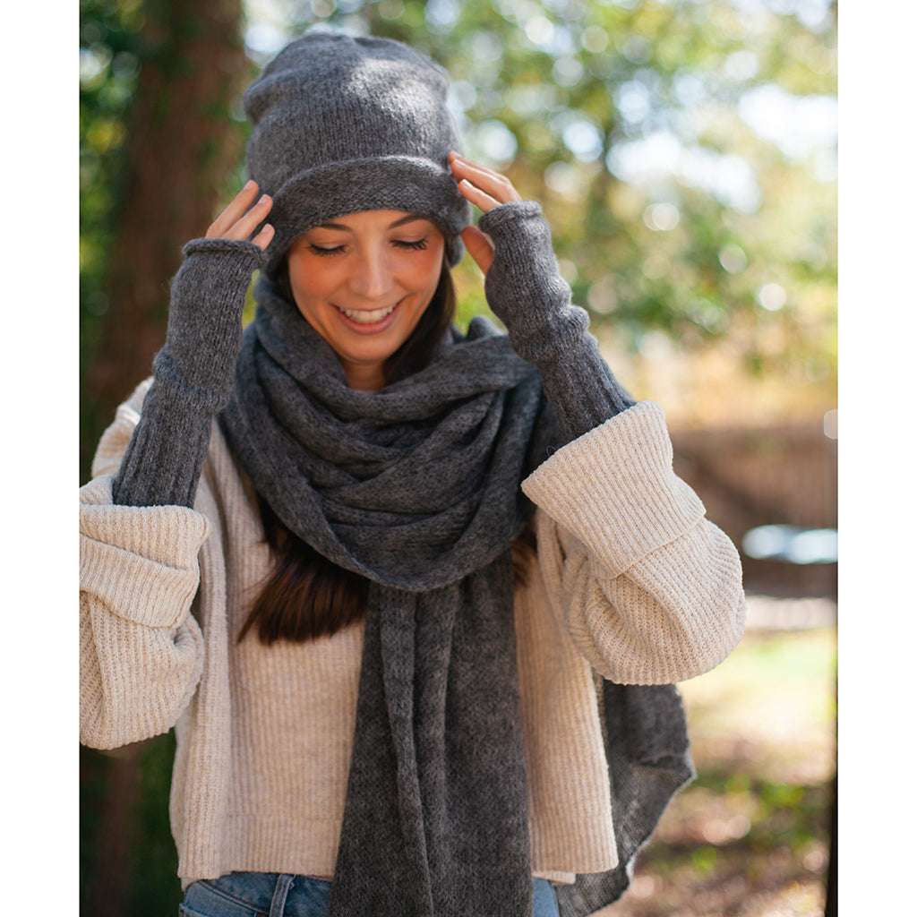 Coal handwoven knit alpaca scarf 79x26 inches