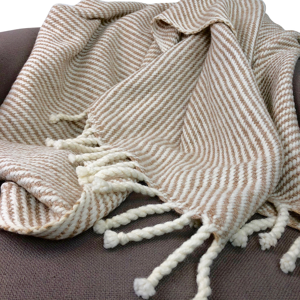 Chunky camel stripe alpaca throw 62x48 inches