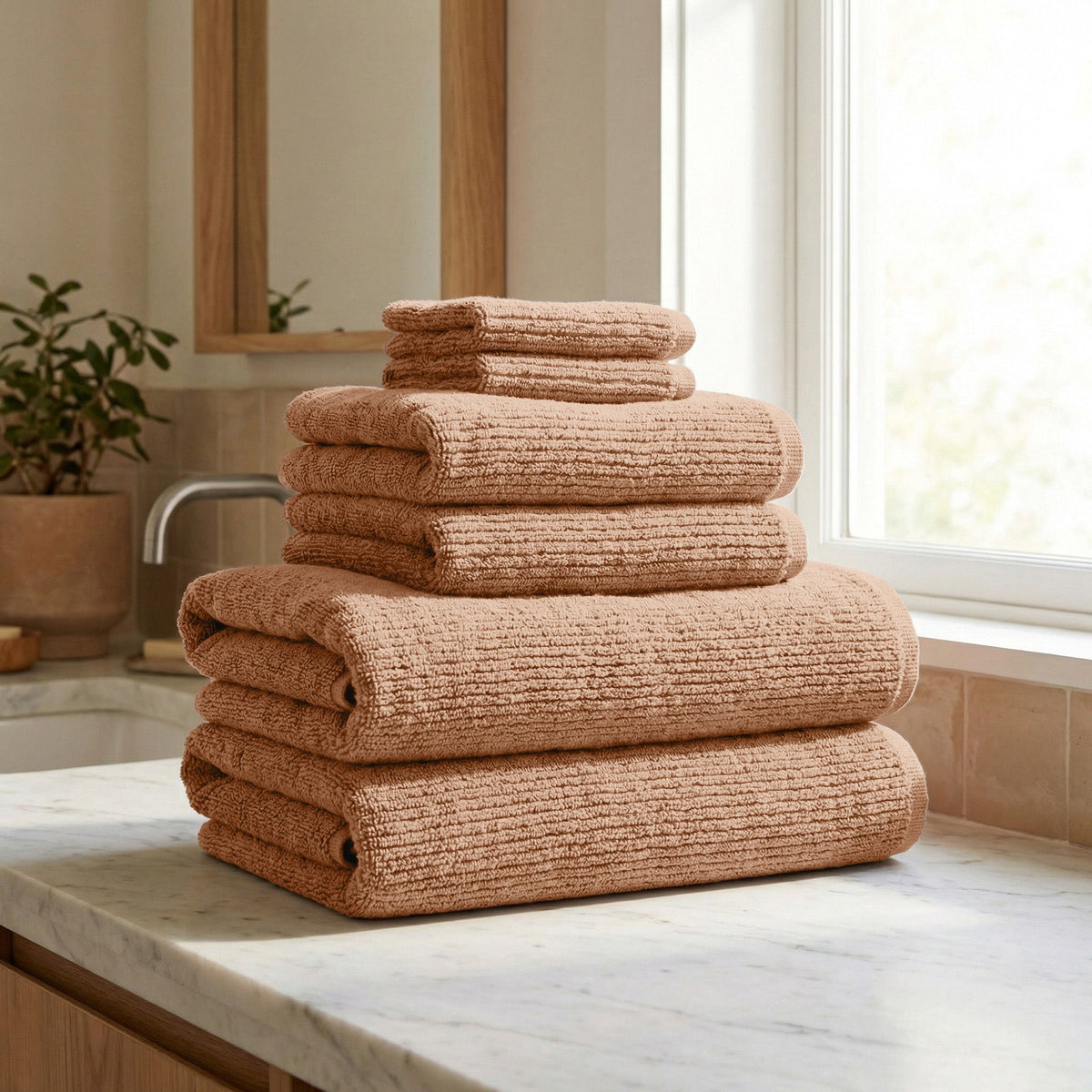 Turkish Cotton Ribbed Bath Towel Set of 6 | ESVILA