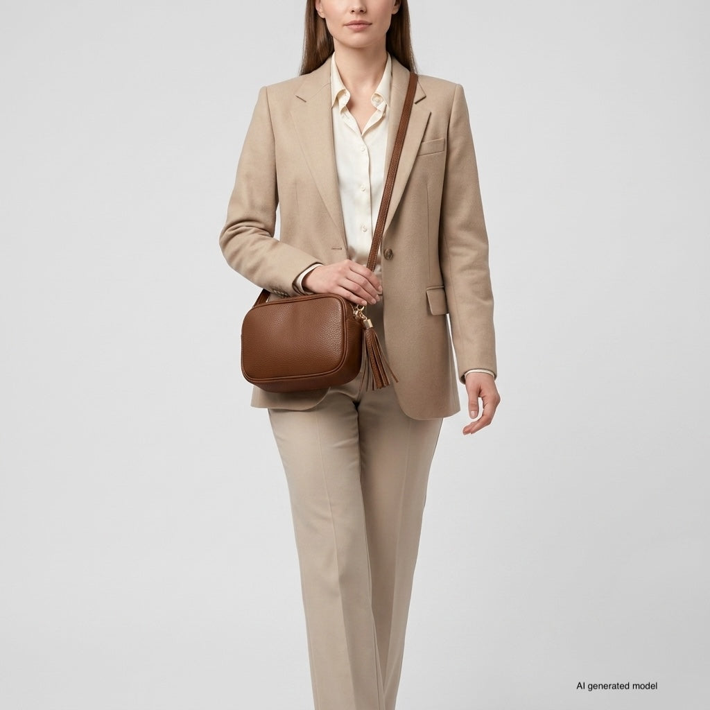 Italian full-grain leather crossbody bag Parma in brown