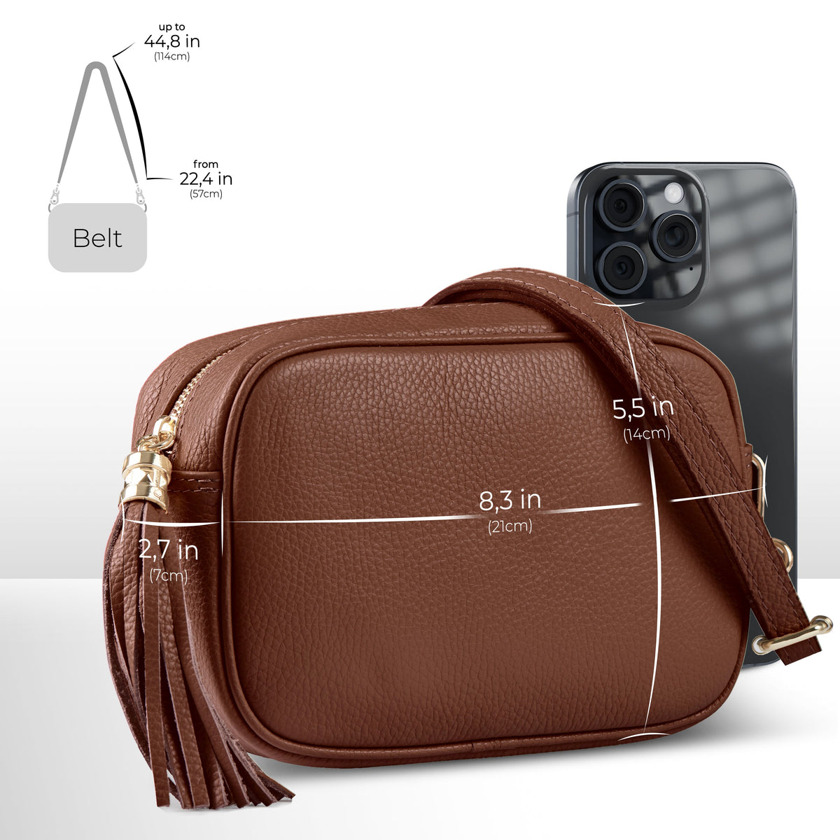Italian full-grain leather crossbody bag Parma in brown