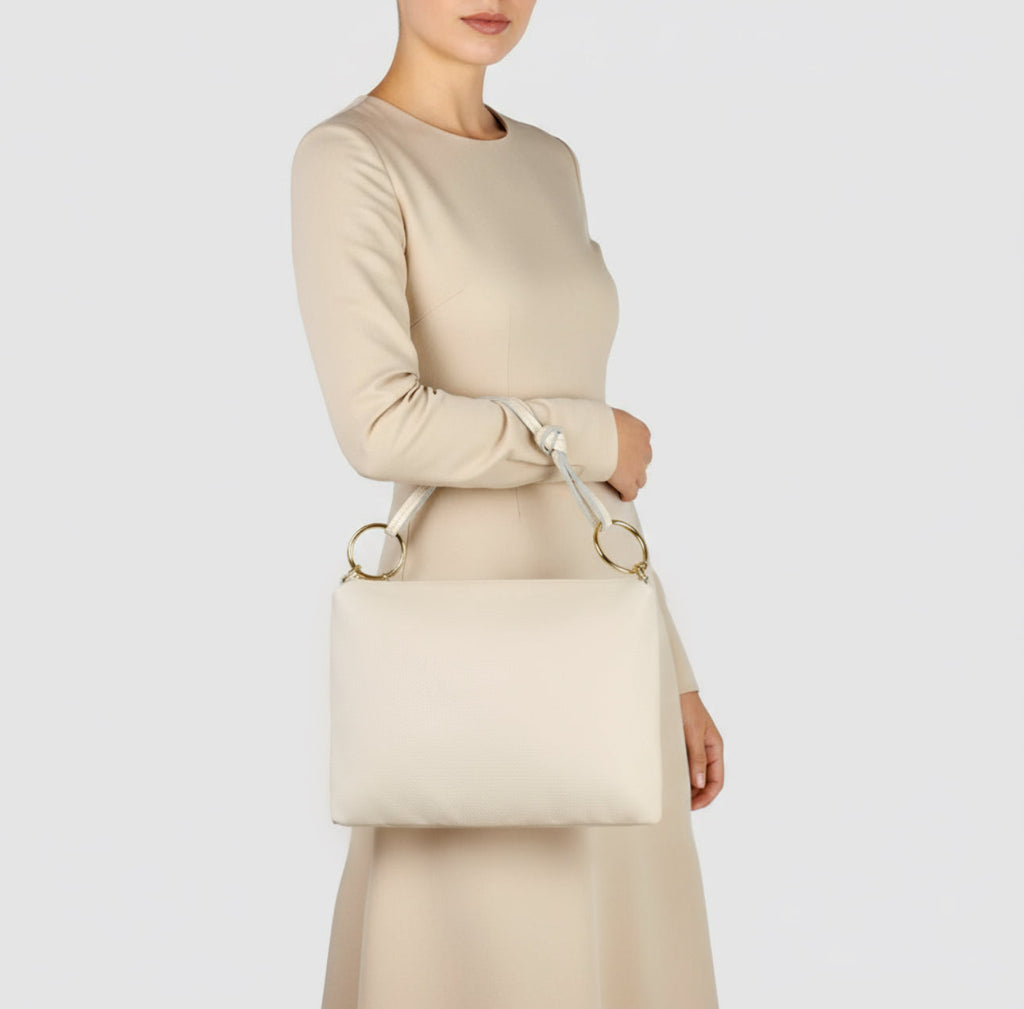 Italian full-grain leather shoulder bag Livorno in beige