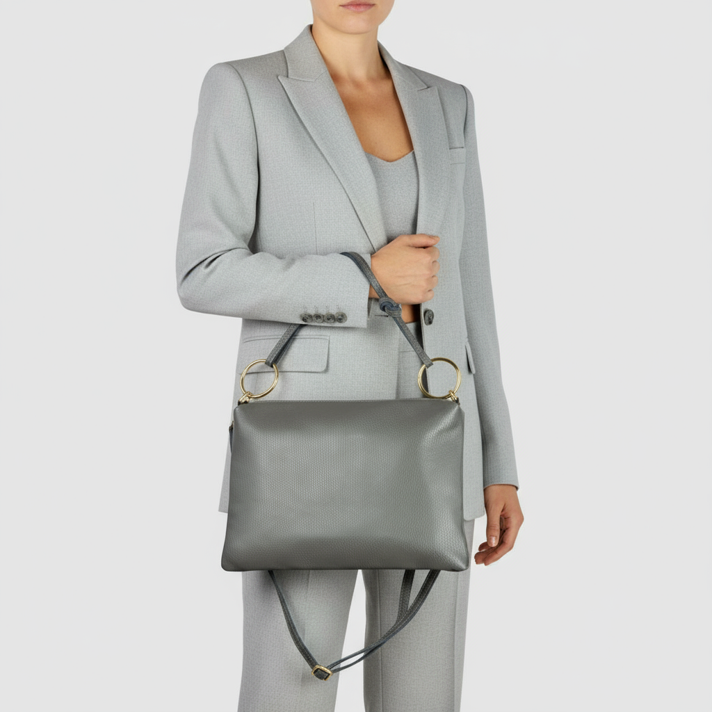 Italian full-grain leather shoulder bag Livorno in beige