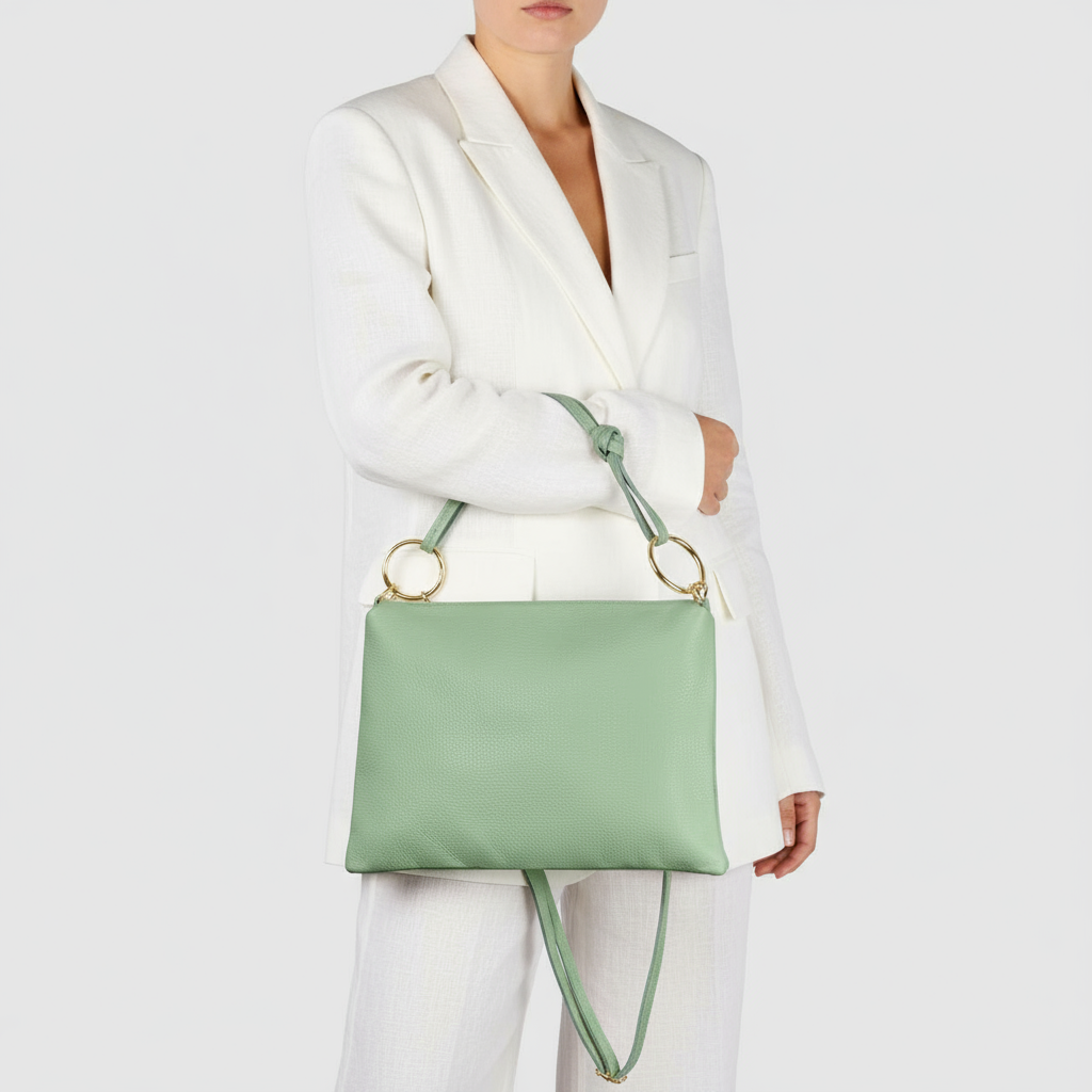 Italian full-grain leather shoulder bag Livorno in beige