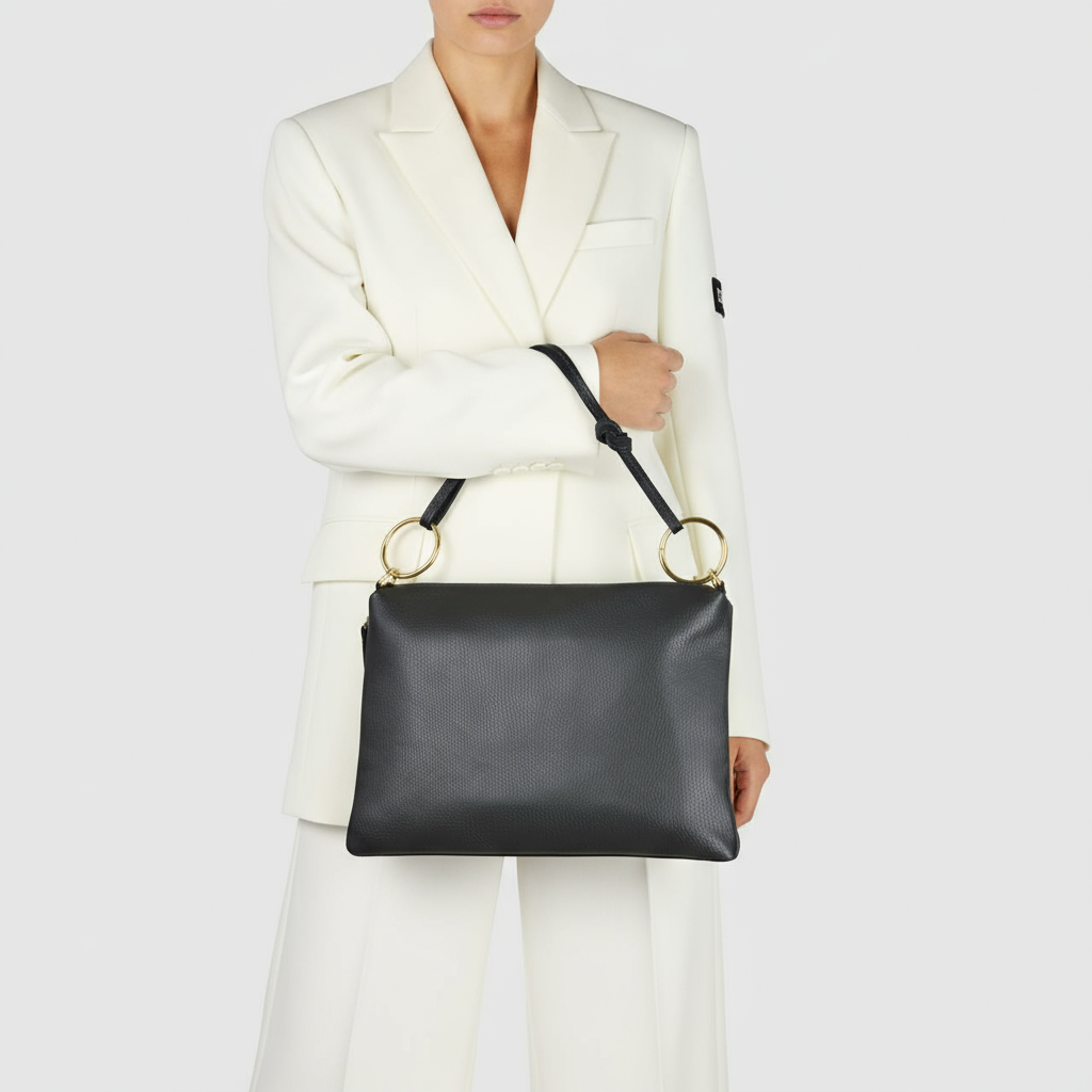 Italian full-grain leather shoulder bag Livorno in beige