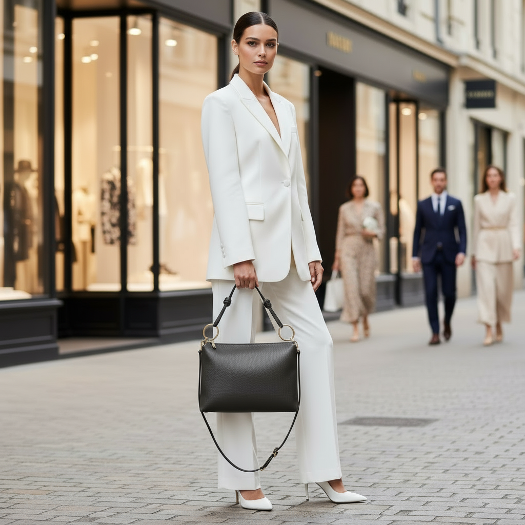 Italian full-grain leather shoulder bag Livorno in beige