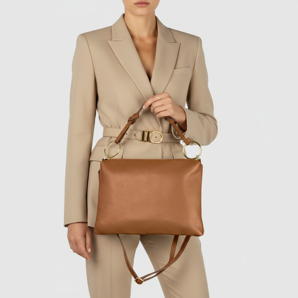 Italian full-grain leather shoulder bag Livorno in beige