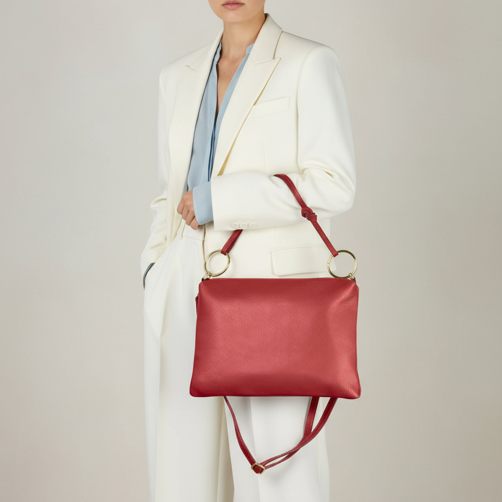 Italian full-grain leather shoulder bag Livorno in beige