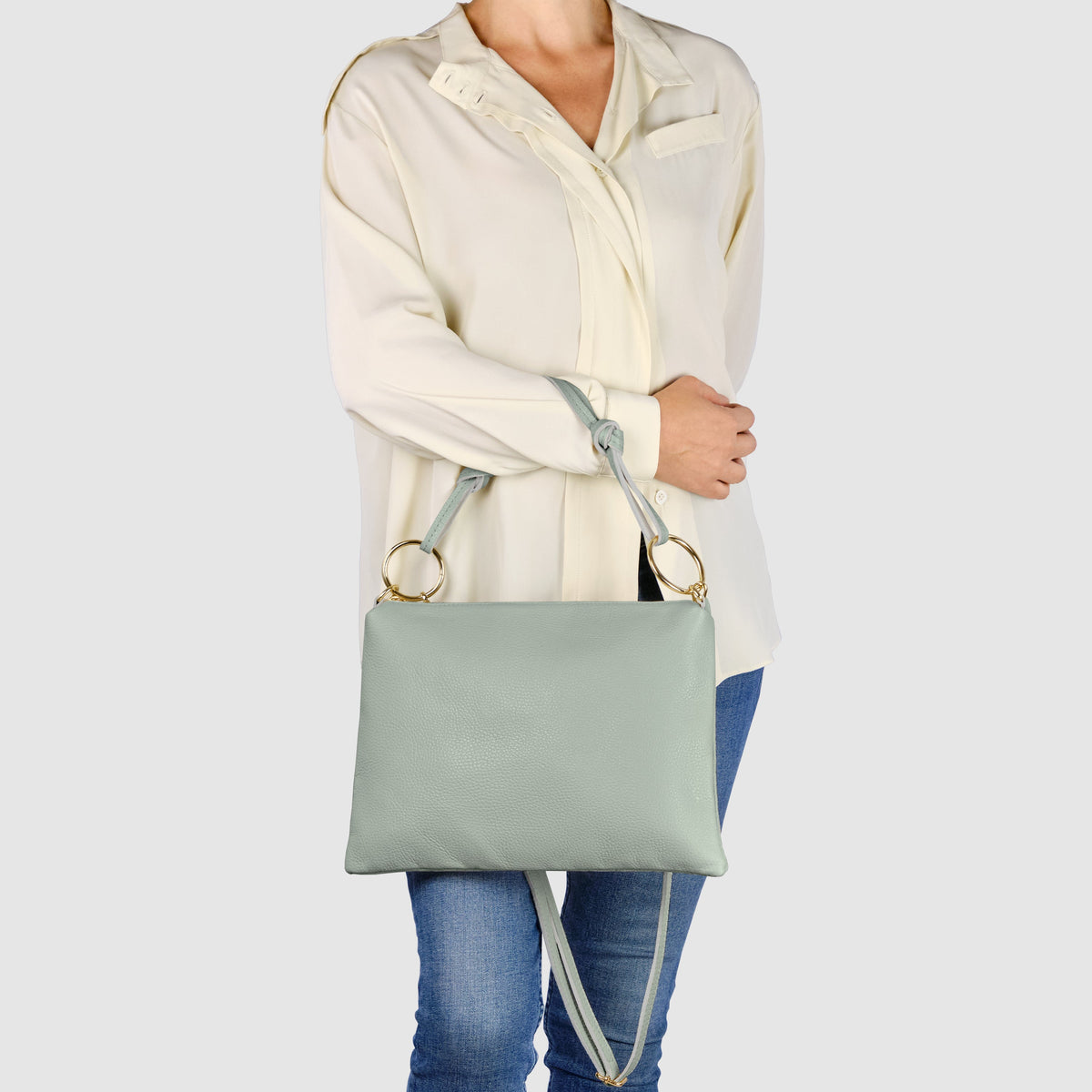 Italian full-grain leather shoulder bag Livorno in beige