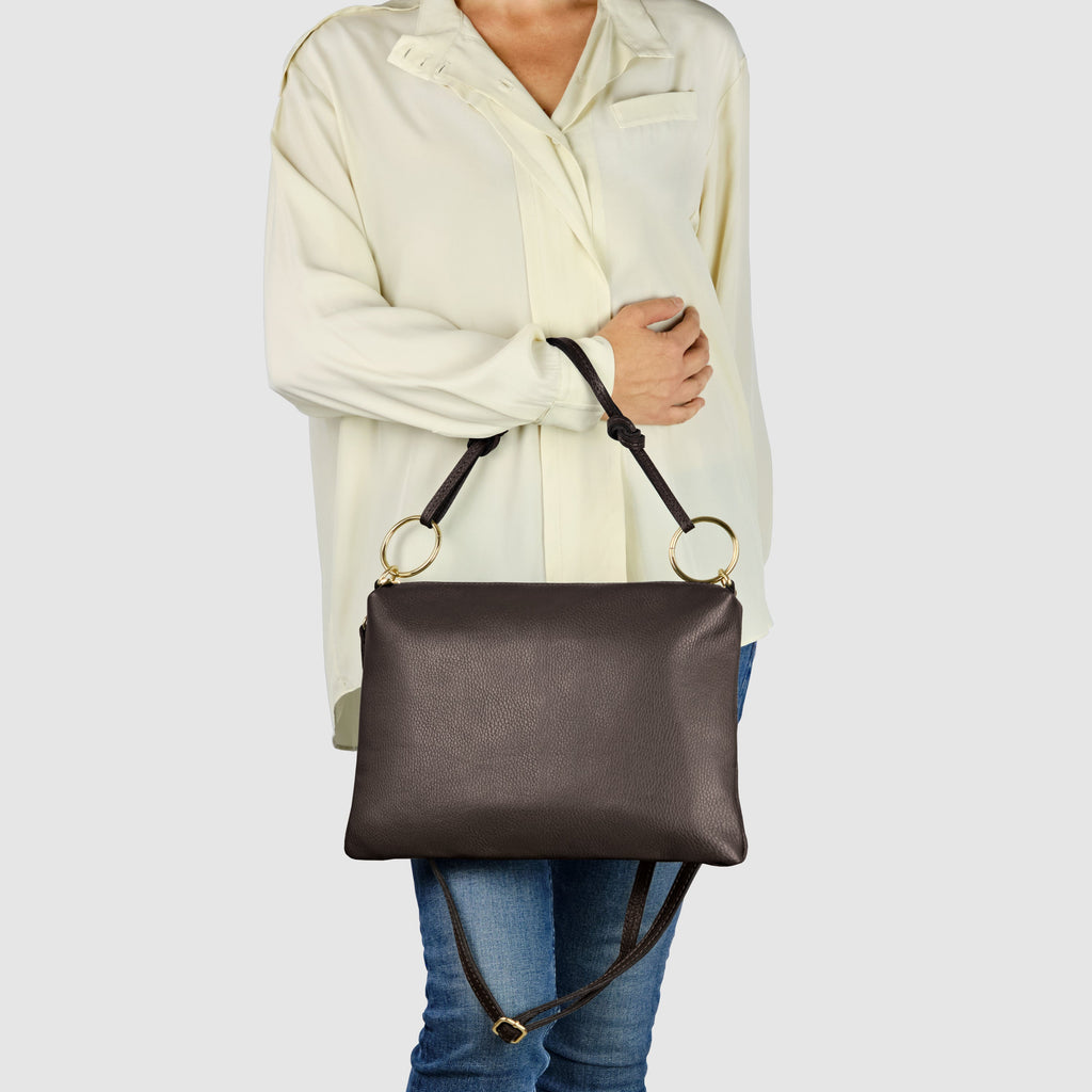 Italian full-grain leather shoulder bag Livorno in beige
