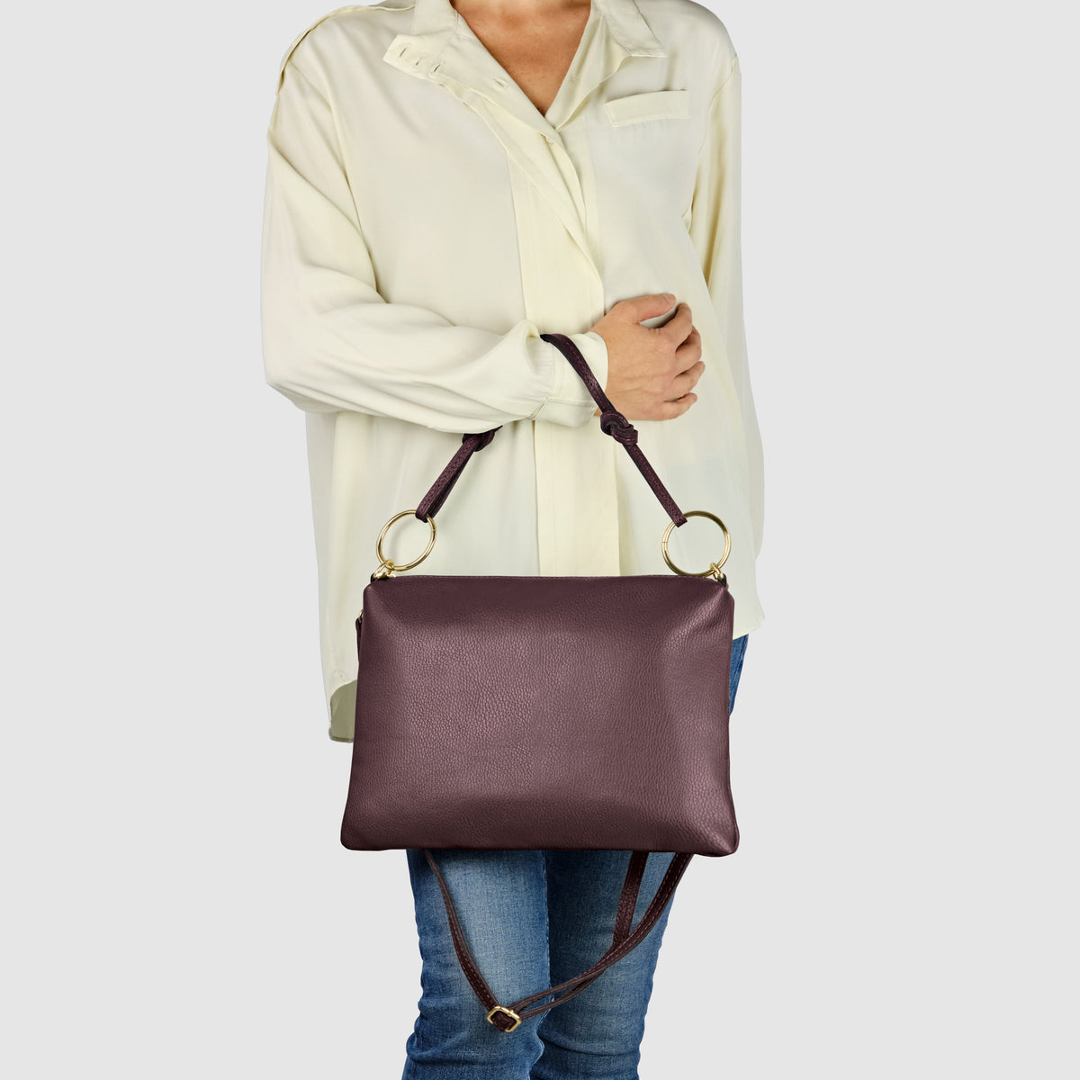 Italian full-grain leather shoulder bag Livorno in beige