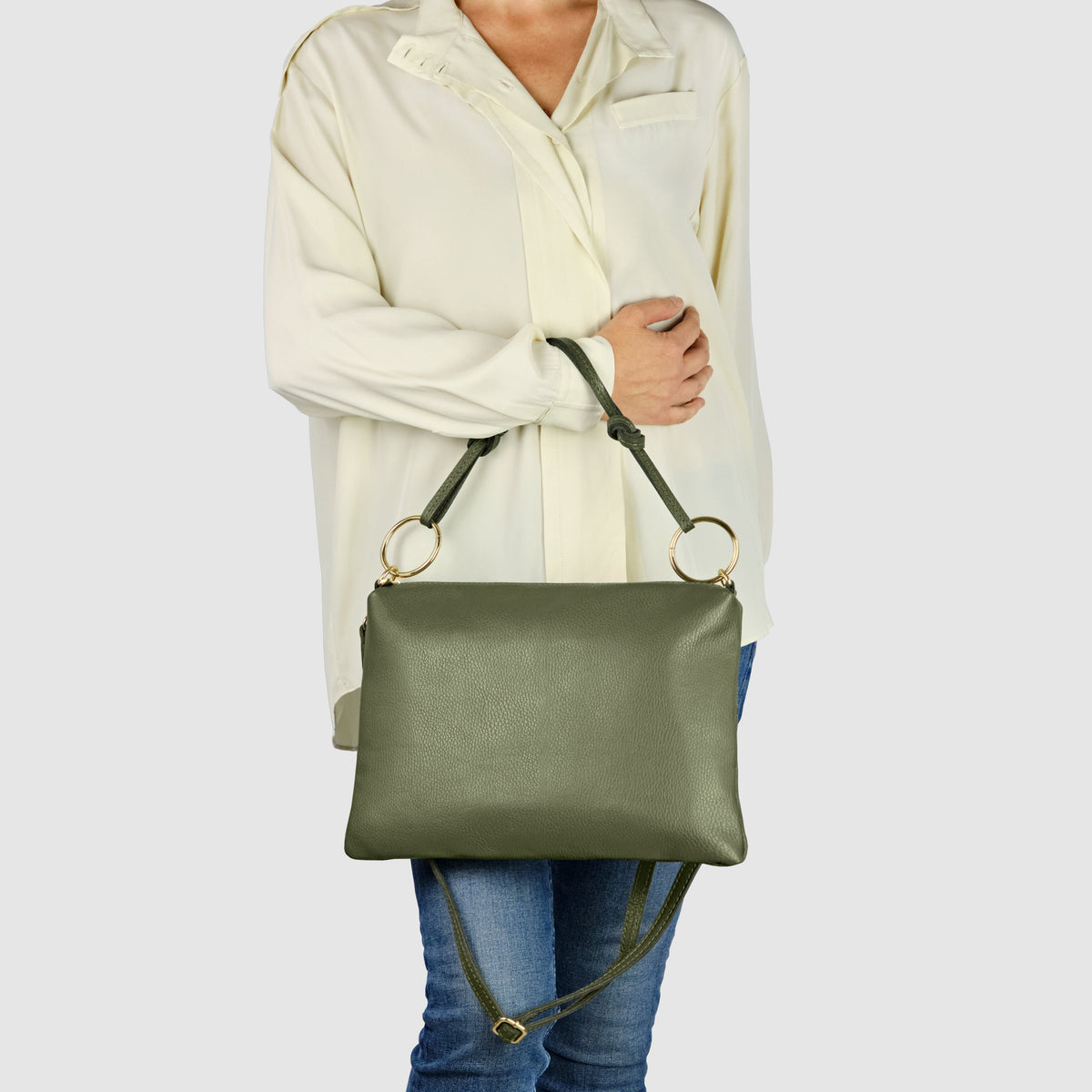 Italian full-grain leather shoulder bag Livorno in beige