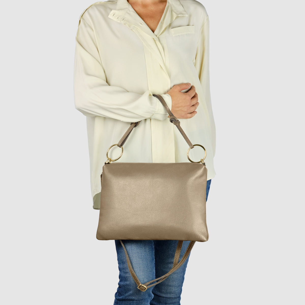 Italian full-grain leather shoulder bag Livorno in beige