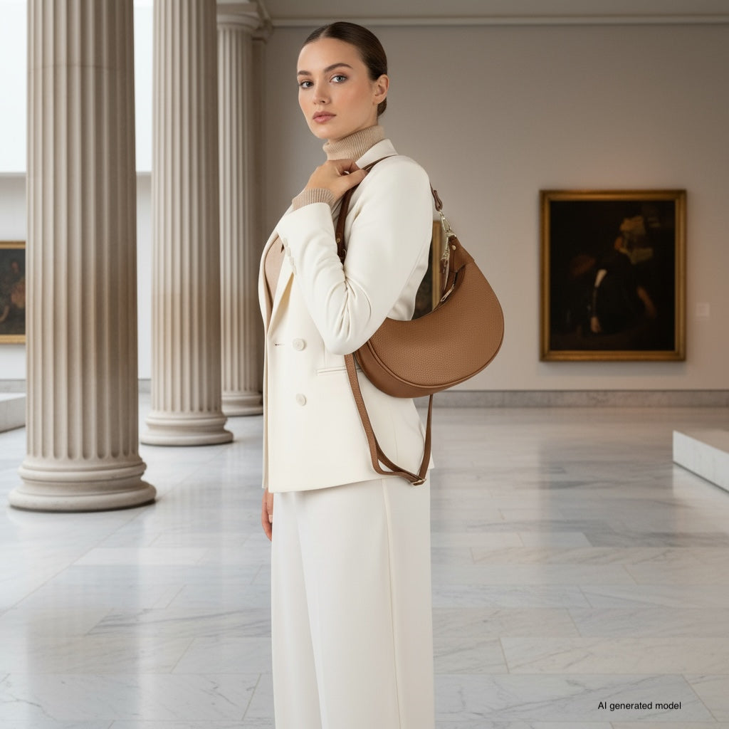 Italian full-grain leather shoulder bag Verona in black