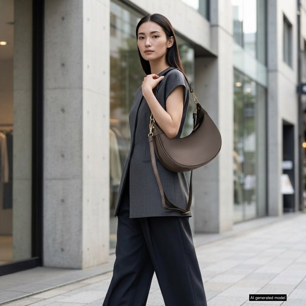Italian full-grain leather shoulder bag Verona in black