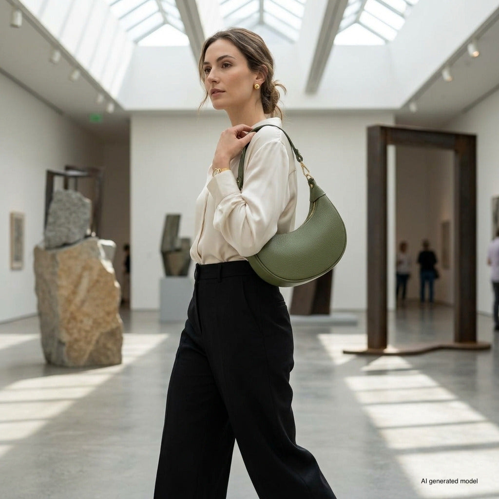 Italian full-grain leather shoulder bag Verona in black