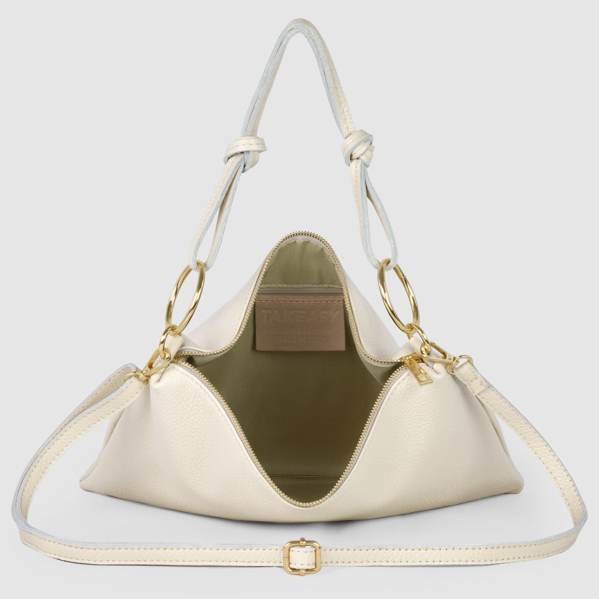 Italian full-grain leather shoulder bag Livorno in beige
