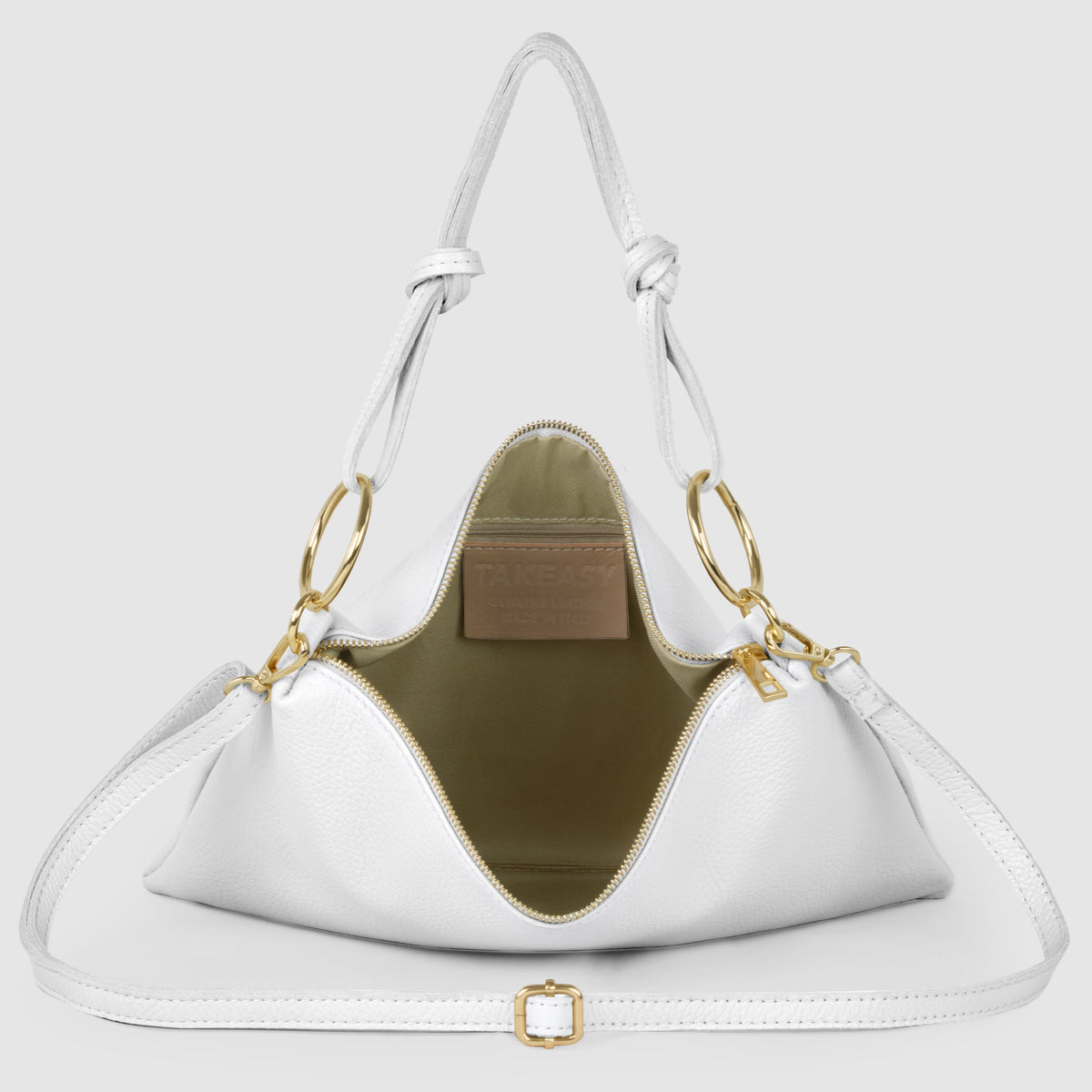 Italian full-grain leather shoulder bag Livorno in beige