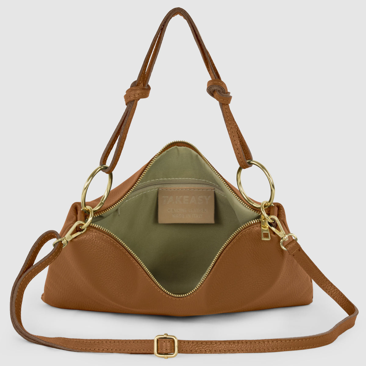 Italian full-grain leather shoulder bag Livorno in beige