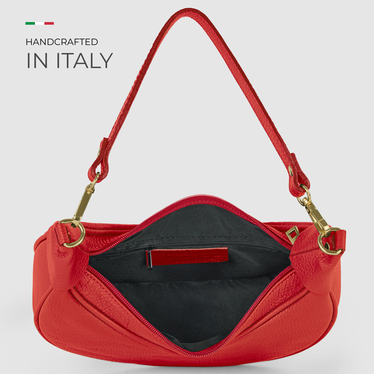 Italian full-grain leather shoulder bag Verona in black