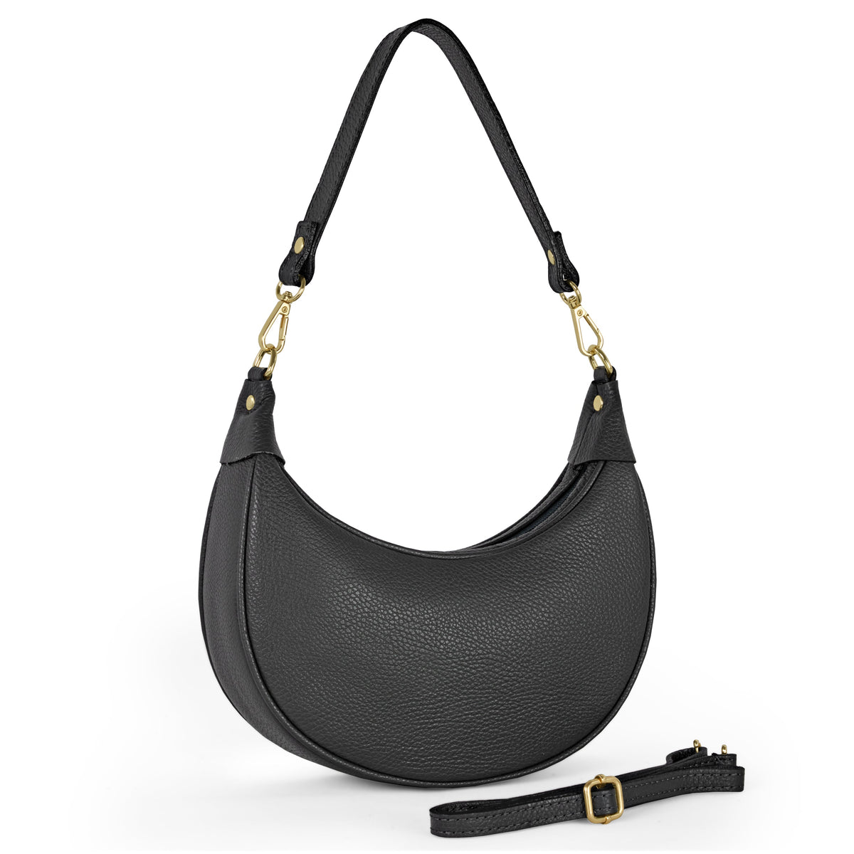 Italian full-grain leather shoulder bag Verona in black