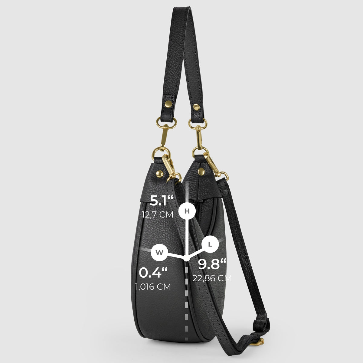 Italian full-grain leather shoulder bag Verona in black