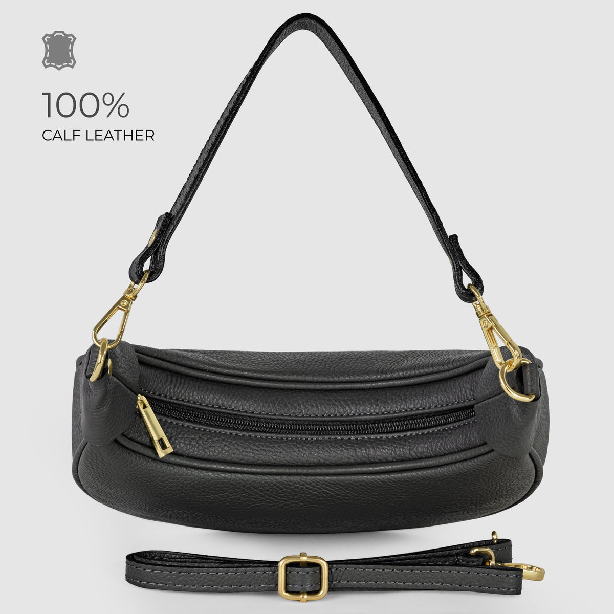 Italian full-grain leather shoulder bag Verona in black