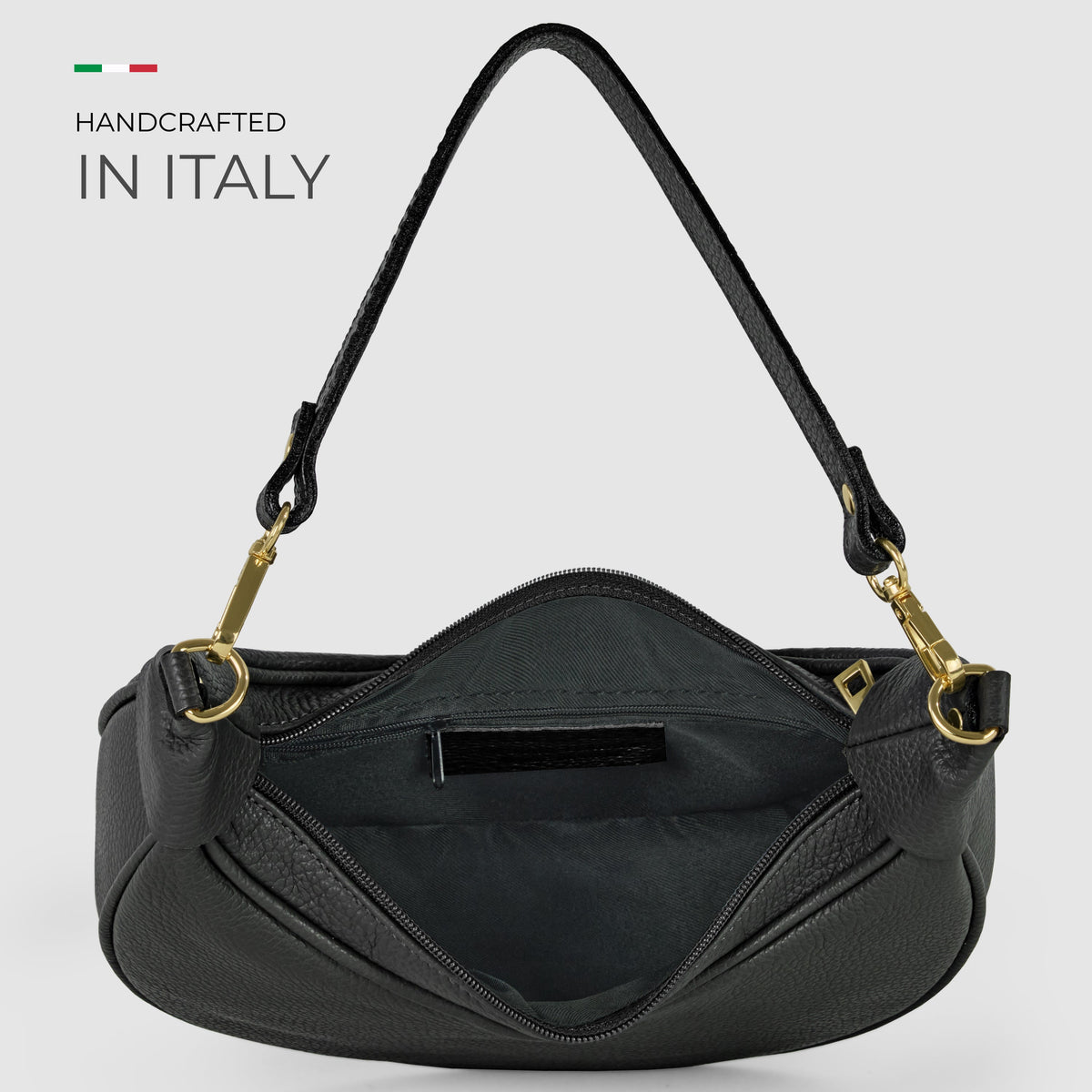 Italian full-grain leather shoulder bag Verona in black