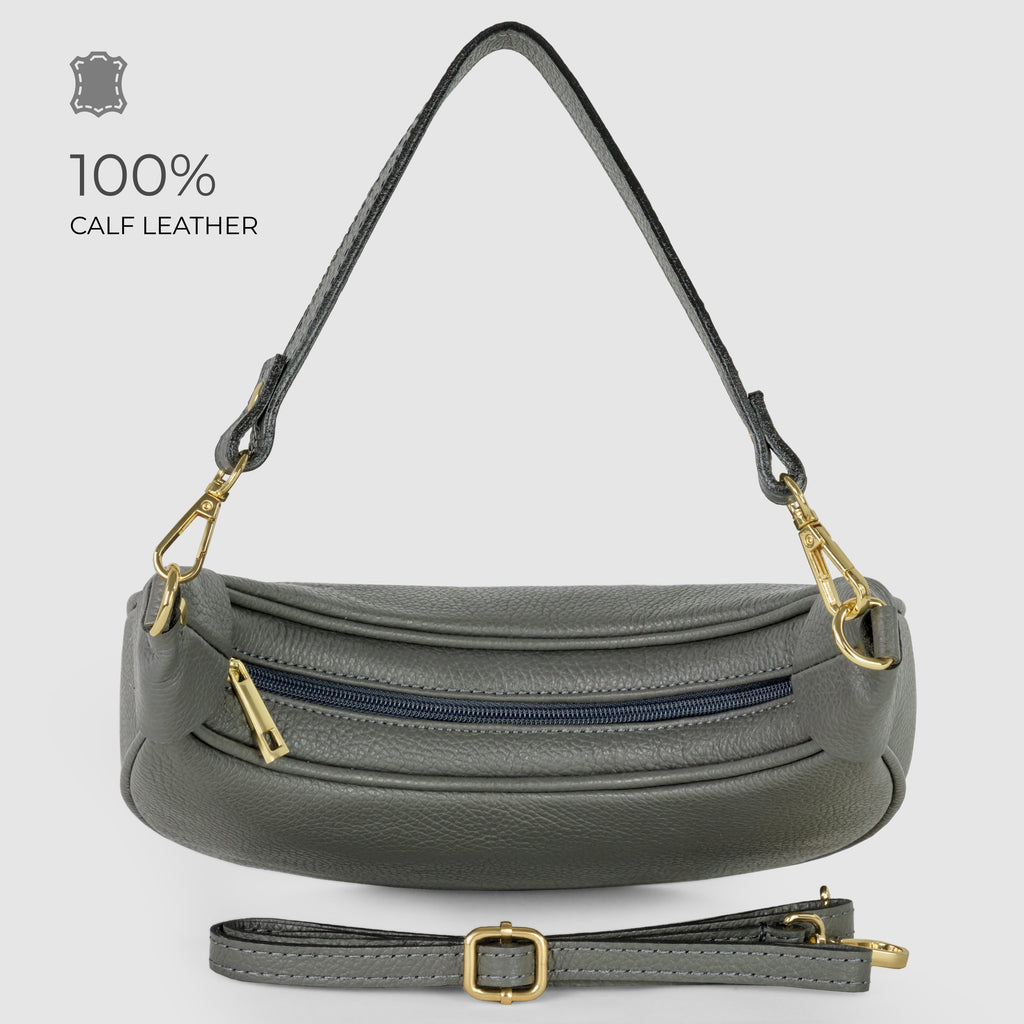 Italian full-grain leather shoulder bag Verona in black