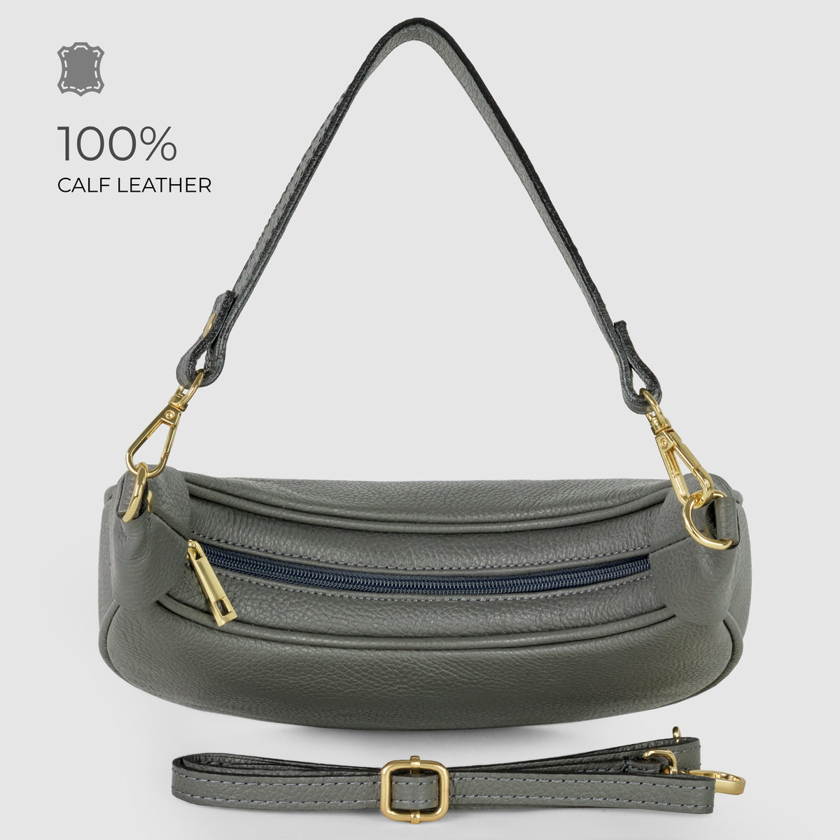Italian full-grain leather shoulder bag Verona in black