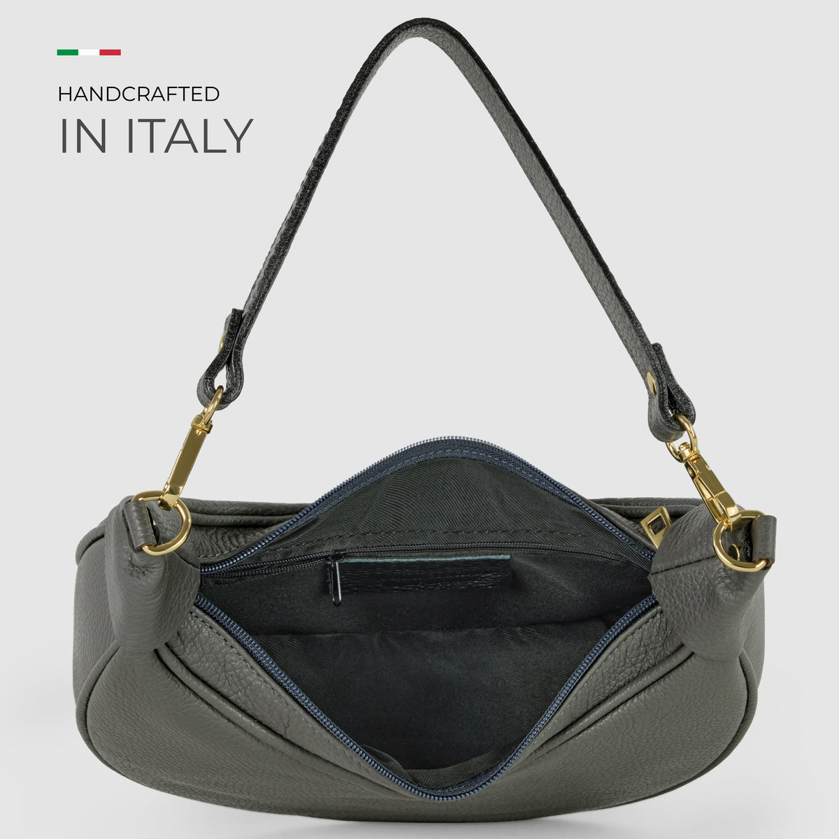 Italian full-grain leather shoulder bag Verona in black