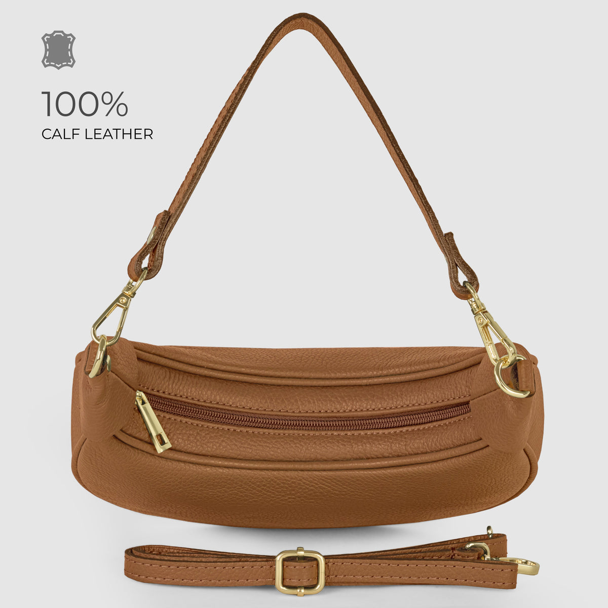 Italian full-grain leather shoulder bag Verona in black