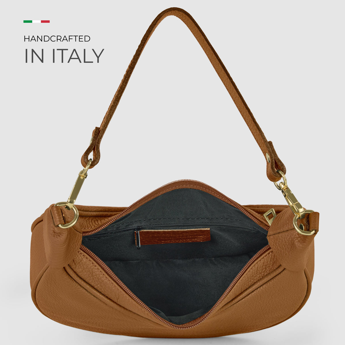 Italian full-grain leather shoulder bag Verona in black